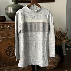 LOFT Grey Mock Neck Color Block Striped Tunic Sweater